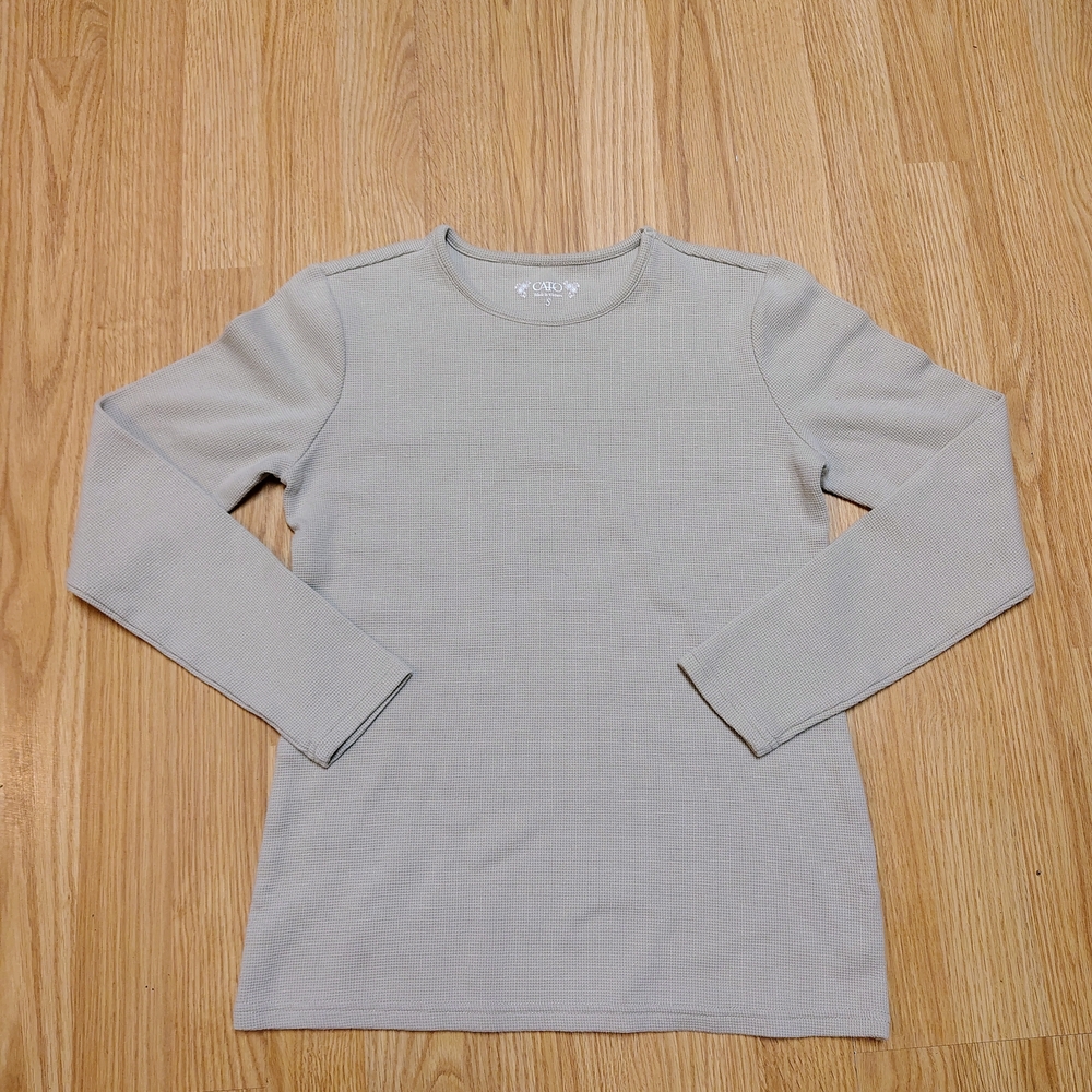 Cato Taupe Waffle Knit Top, Size S